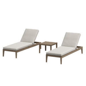 Northlake 3-Piece Outdoor Patio Teak Wood Furniture Set with Chaise Lounges and Side Table in Pebble by Modway