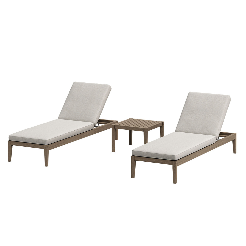Northlake 3-Piece Outdoor Patio Teak Wood Furniture Set with Chaise Lounges and Side Table in Pebble by Modway