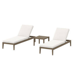 Northlake 3-Piece Outdoor Patio Teak Wood Furniture Set with Chaise Lounges and Side Table in Weathered Gray by Modway