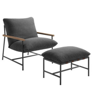 Raya Outdoor Patio Boucle Lounge Chair and Ottoman in Charcoal by Modway