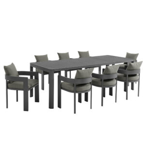Tahoe 9-Piece Outdoor Patio Aluminum Dining Set With Extendable Table in Gray Charcoal by Modway