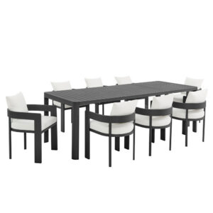 Tahoe 9-Piece Outdoor Patio Aluminum Dining Set With Extendable Table in Gray White by Modway