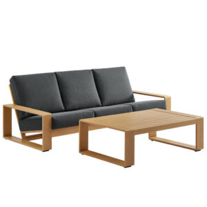 Lirienne 2-Piece Outdoor Patio Aluminum Faux Wood Furniture Set in Charcoal Natural by Modway