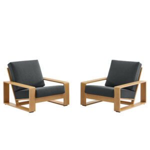Lirienne Outdoor Patio Aluminum Faux Wood Armchairs Set of 2 in Charcoal Natural by Modway