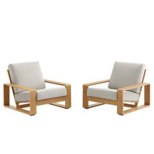 Lirienne Outdoor Patio Aluminum Faux Wood Armchairs Set of 2 in Ivory Natural by Modway