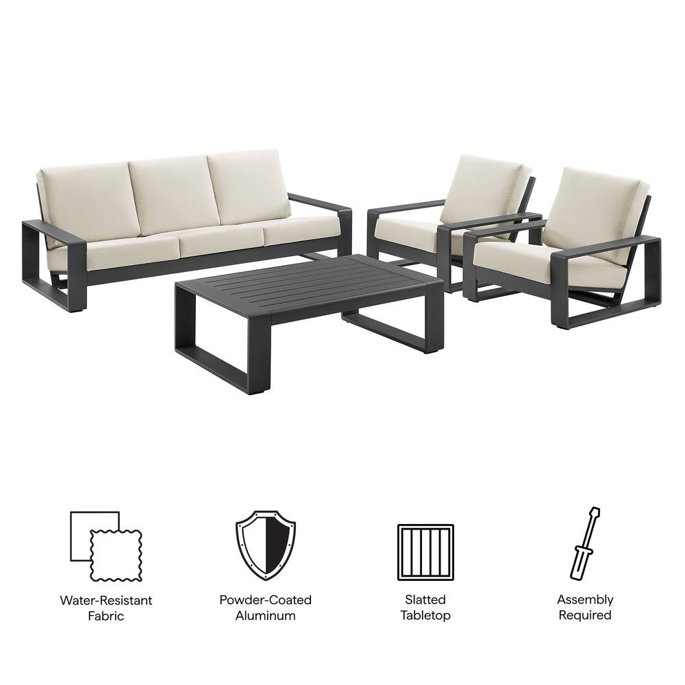 Lirienne 4-Piece Outdoor Patio Aluminum Furniture Set in Cream by Modway - Image 2