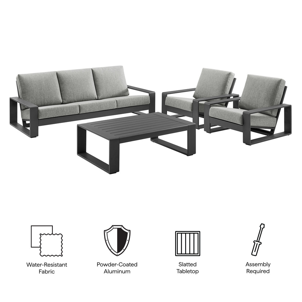 Lirienne 4-Piece Outdoor Patio Aluminum Furniture Set in Light Gray by Modway - Image 2