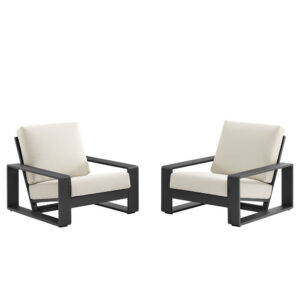 Lirienne Outdoor Patio Aluminum Faux Wood Armchairs Set of 2 in Cream by Modway