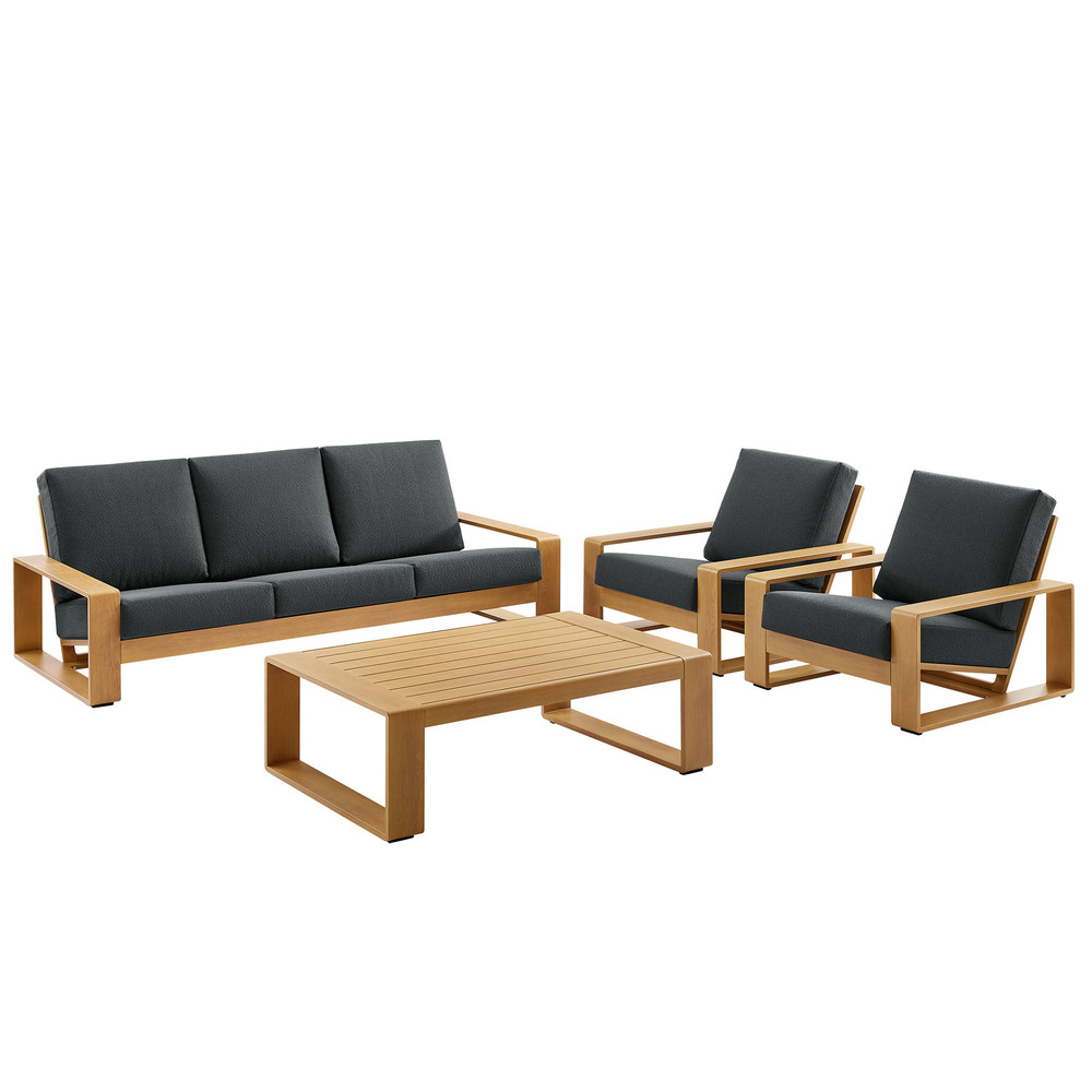 Lirienne 4-Piece Outdoor Patio Aluminum Faux Wood Furniture Set in Charcoal Natural by Modway
