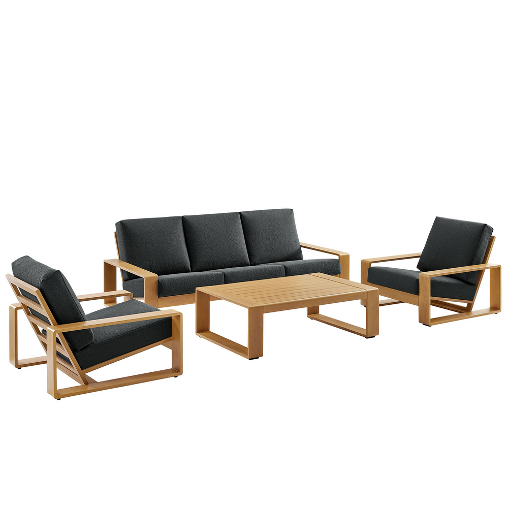 Lirienne 4-Piece Outdoor Patio Aluminum Faux Wood Furniture Set in Charcoal Natural by Modway - Image 3
