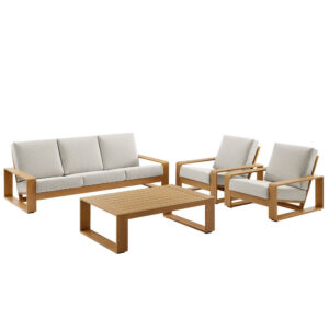 Lirienne 4-Piece Outdoor Patio Aluminum Faux Wood Furniture Set in Ivory Natural by Modway