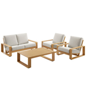 Lirienne 4-Piece Outdoor Patio Aluminum Faux Wood Furniture Set in Ivory Natural by Modway