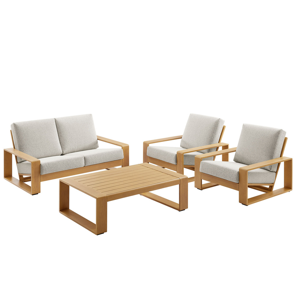 Lirienne 4-Piece Outdoor Patio Aluminum Faux Wood Furniture Set in Ivory Natural by Modway