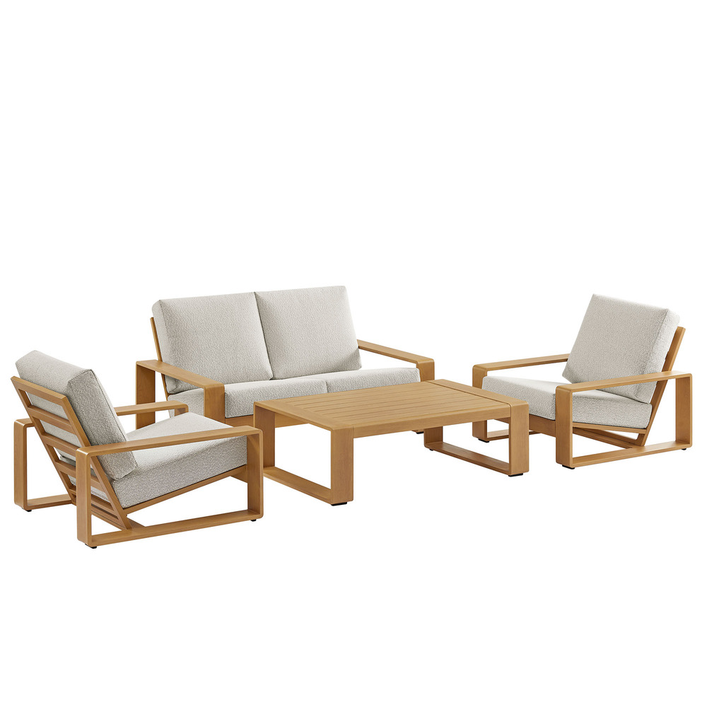 Lirienne 4-Piece Outdoor Patio Aluminum Faux Wood Furniture Set in Ivory Natural by Modway - Image 3