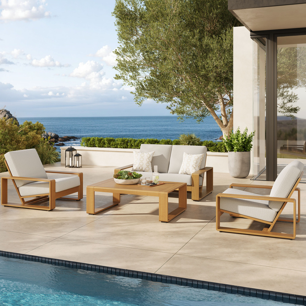 Lirienne 4-Piece Outdoor Patio Aluminum Faux Wood Furniture Set in Ivory Natural by Modway - Image 10