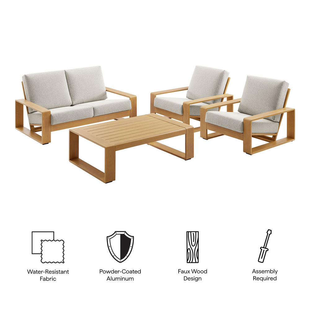 Lirienne 4-Piece Outdoor Patio Aluminum Faux Wood Furniture Set in Ivory Natural by Modway - Image 2