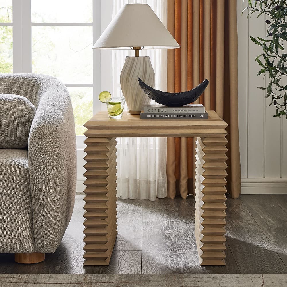 Canto Square 24" Stacked Design End Table in Weathered Oak by Modway - Image 7