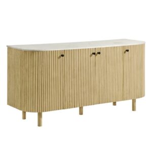Caldera 60" Curved Solid Wood and Marble Sideboard Storage Cabinet by Modway in Natural by Modway