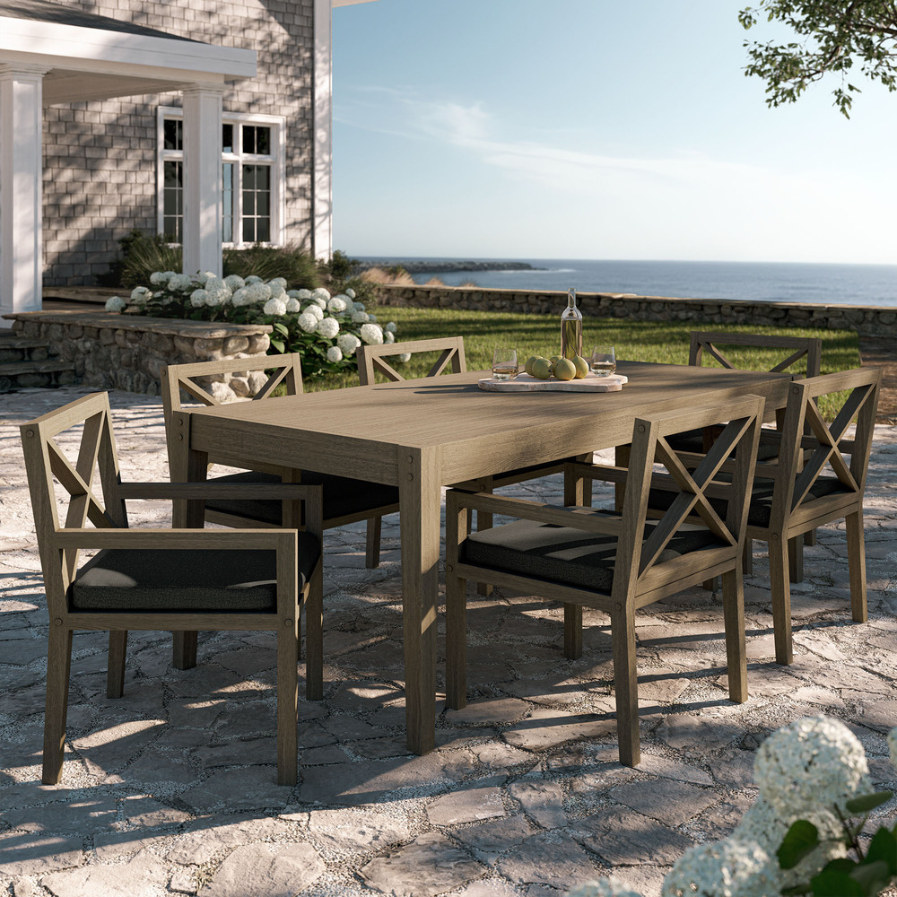 Northlake 7-Piece Outdoor Patio Teak Wood Dining Set in Flint Gray by Modway - Image 11