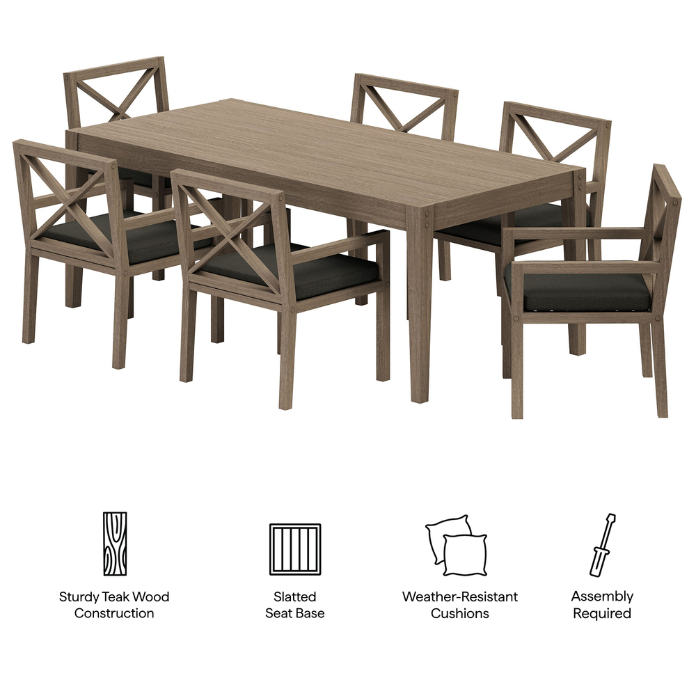 Northlake 7-Piece Outdoor Patio Teak Wood Dining Set in Flint Gray by Modway - Image 2