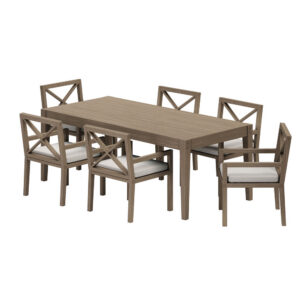 Northlake 7-Piece Outdoor Patio Teak Wood Dining Set in Pebble by Modway
