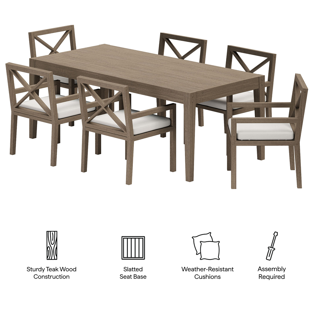Northlake 7-Piece Outdoor Patio Teak Wood Dining Set in Weathered Gray by Modway - Image 2