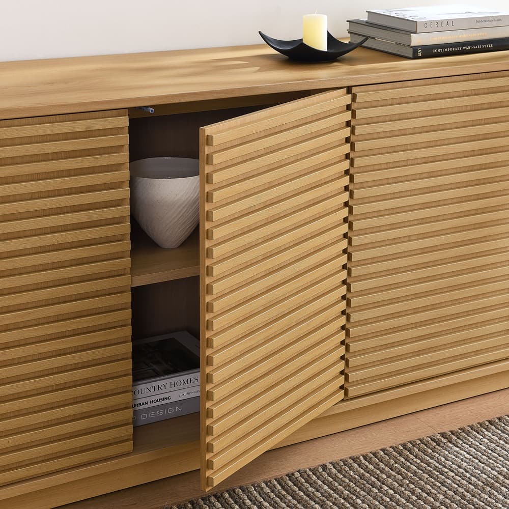 Render 4-Door Fluted Sideboard Cabinet TV Stand in Oak by Modway - Image 10