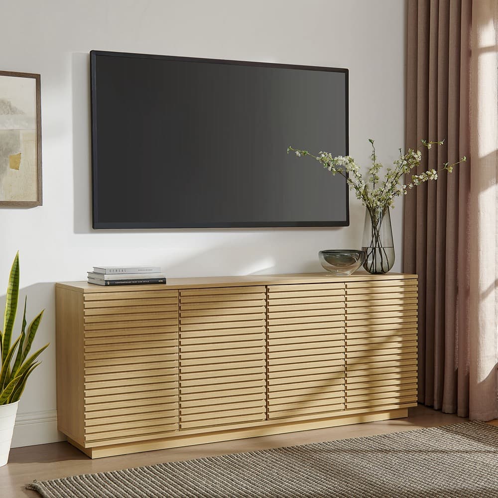 Render 4-Door Fluted Sideboard Cabinet TV Stand in Oak by Modway - Image 8