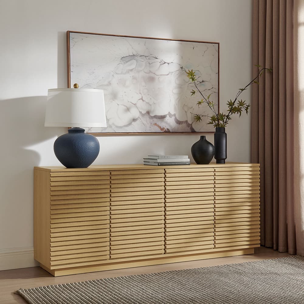 Render 4-Door Fluted Sideboard Cabinet TV Stand in Oak by Modway - Image 9