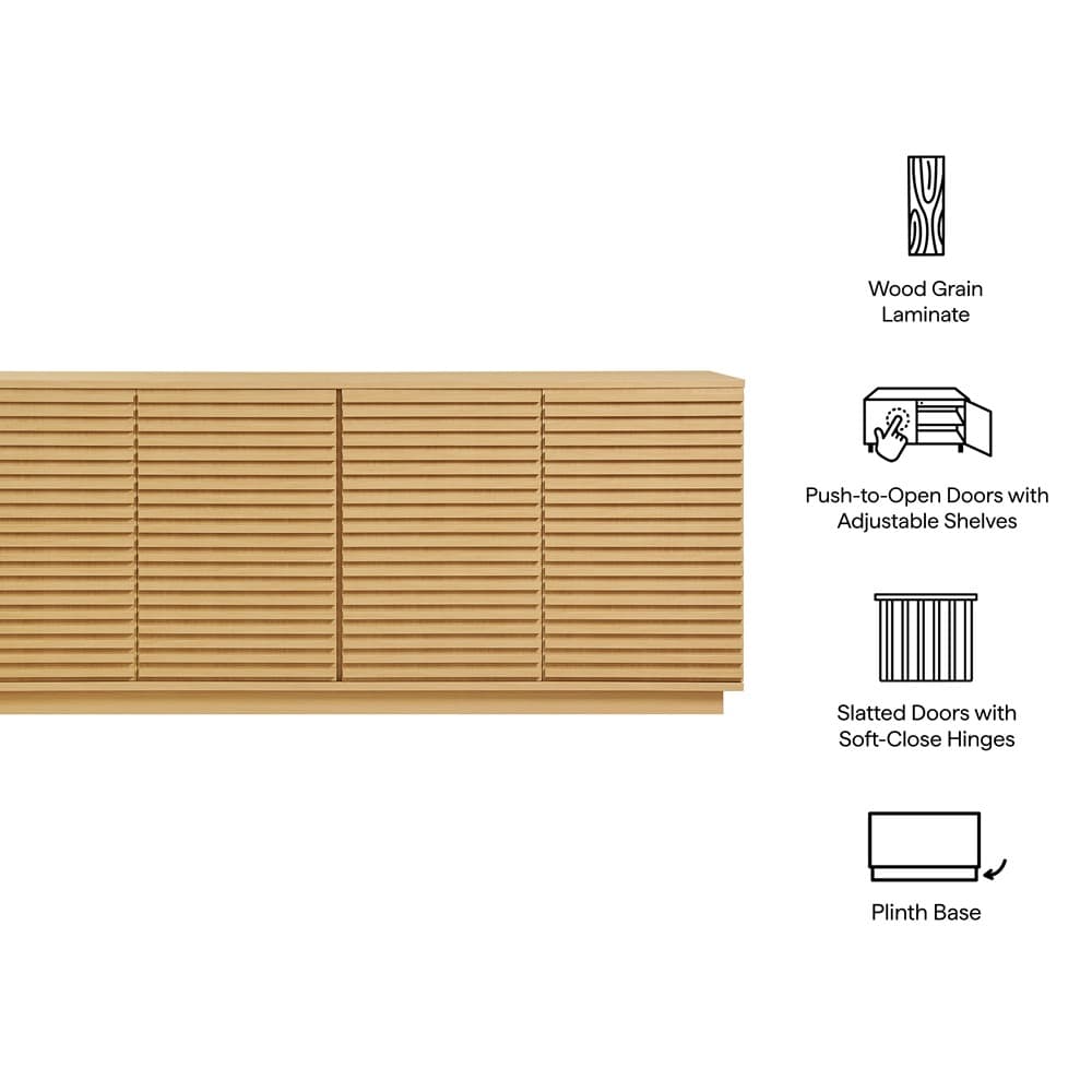 Render 4-Door Fluted Sideboard Cabinet TV Stand in Oak by Modway - Image 3