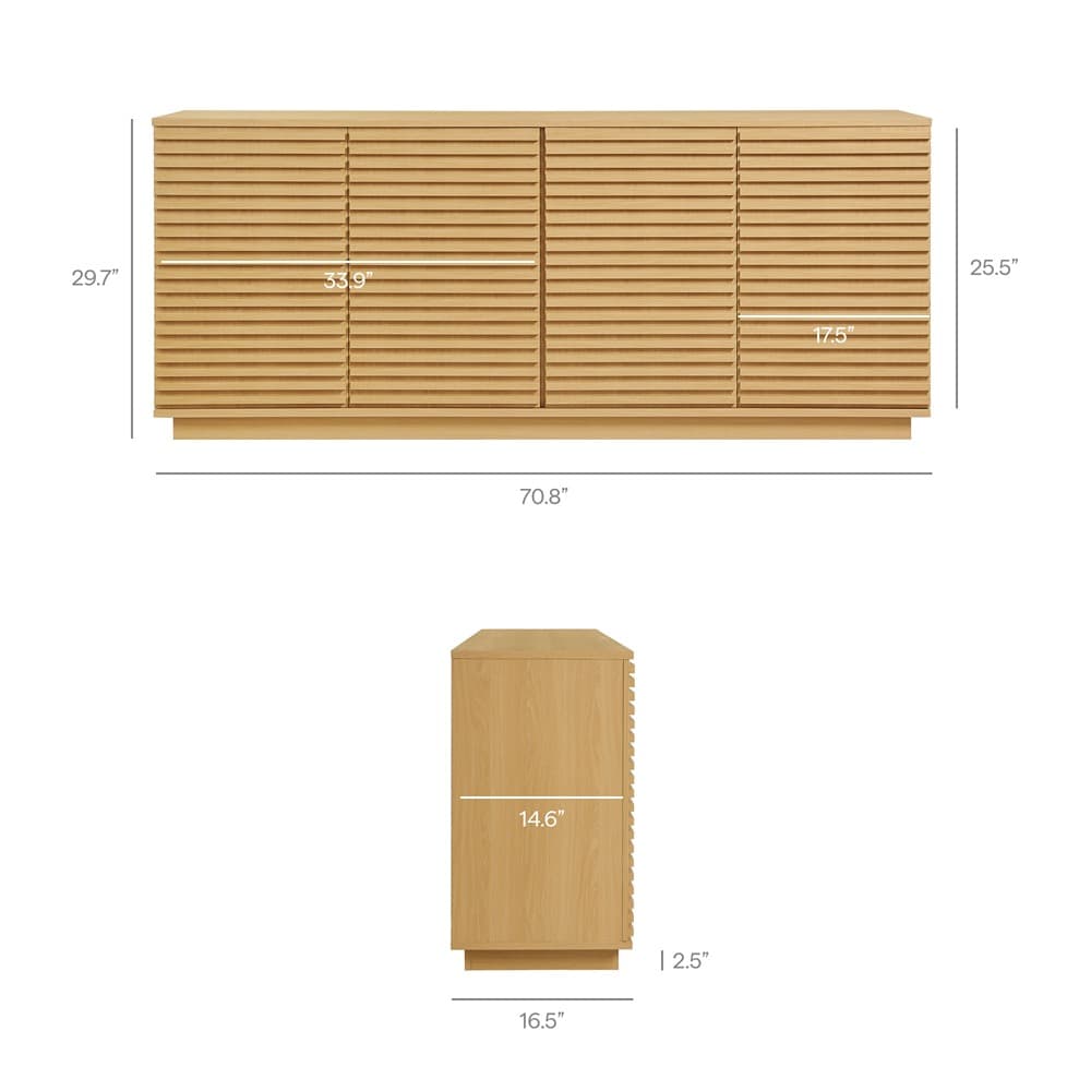 Render 4-Door Fluted Sideboard Cabinet TV Stand in Oak by Modway - Image 2