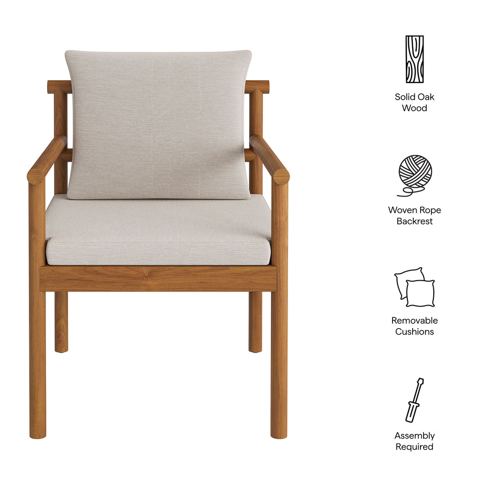 Eleni Outdoor Patio Teak Wood Rope Dining Chair in Natural Sail by Modway - Image 2