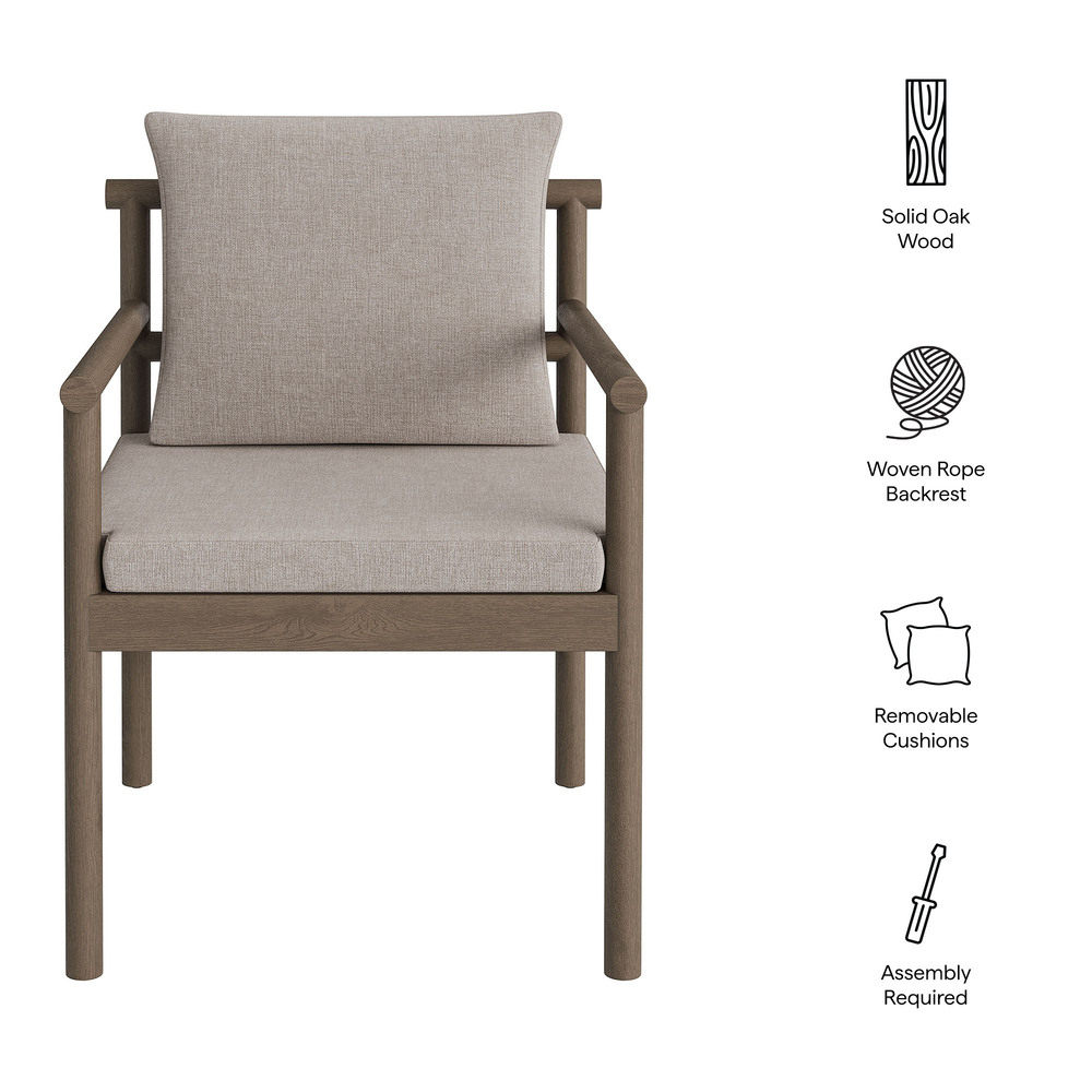 Eleni Outdoor Patio Teak Wood Rope Dining Chair in Weathered Gray Pebble by Modway - Image 2