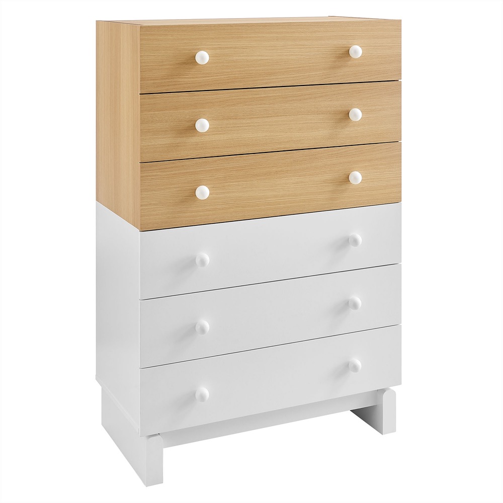 Nolia 6-Drawer Color Block Dresser Chest by Modway in Oak White by Modway