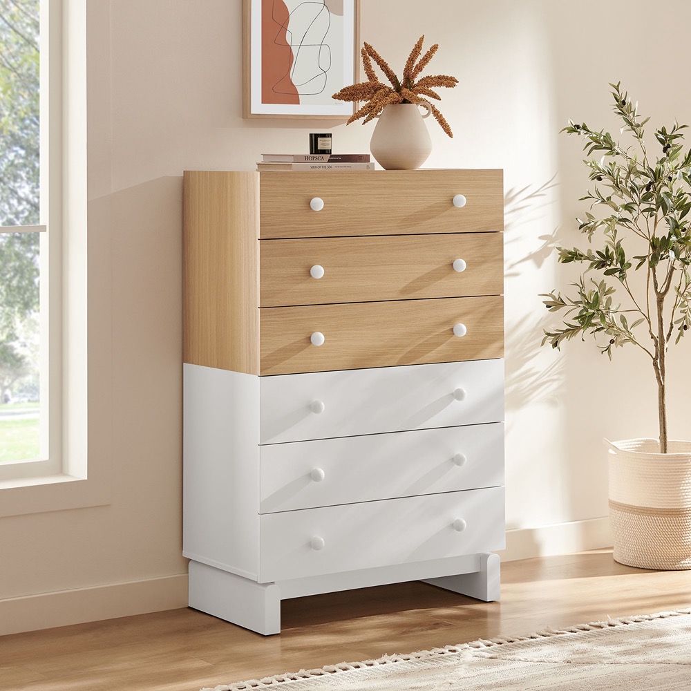 Nolia 6-Drawer Color Block Dresser Chest by Modway in Oak White by Modway - Image 8