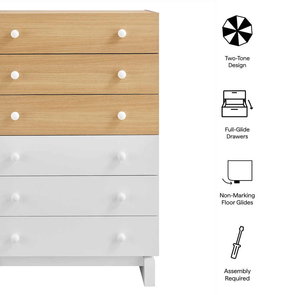 Nolia 6-Drawer Color Block Dresser Chest by Modway in Oak White by Modway - Image 3