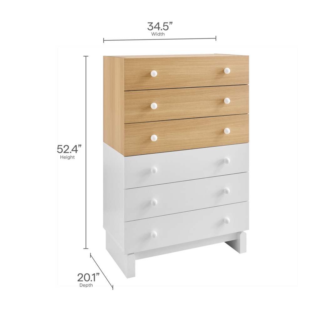 Nolia 6-Drawer Color Block Dresser Chest by Modway in Oak White by Modway - Image 2