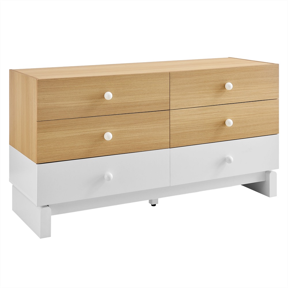 Nolia 6-Drawer Color Block Dresser in Oak White by Modway