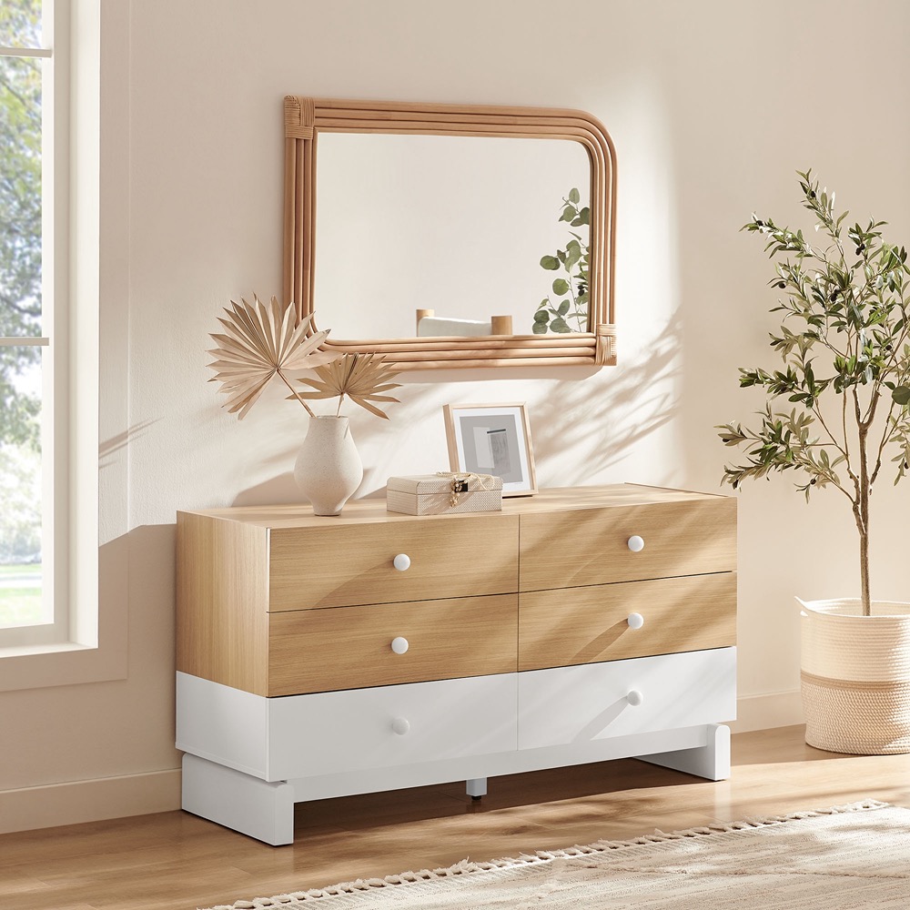 Nolia 6-Drawer Color Block Dresser in Oak White by Modway - Image 8