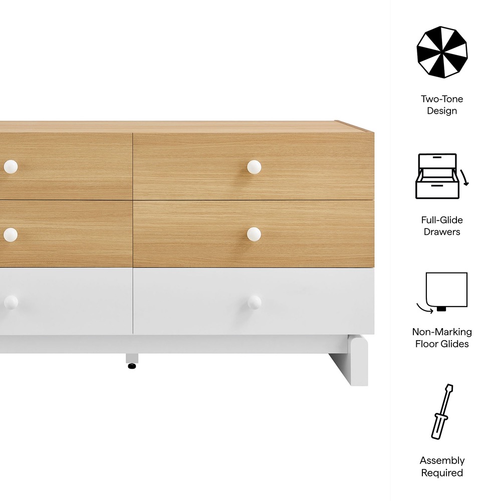 Nolia 6-Drawer Color Block Dresser in Oak White by Modway - Image 3