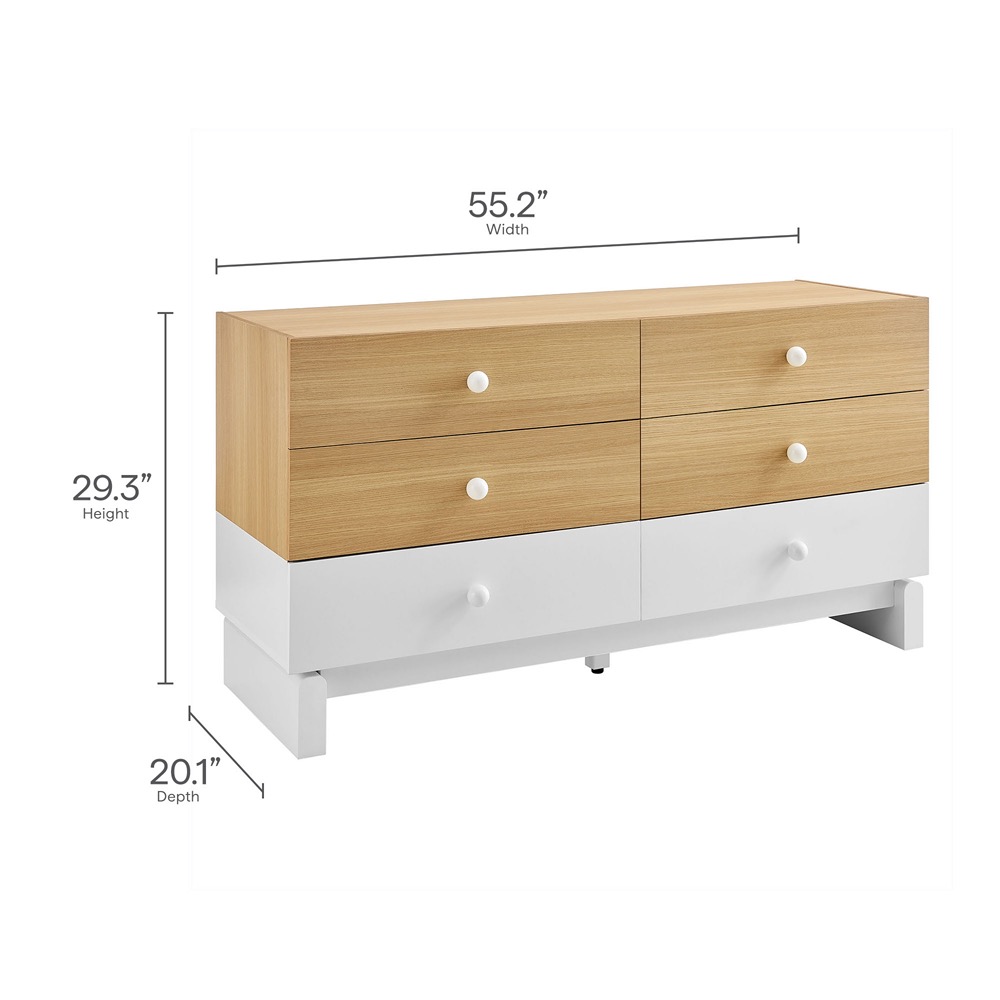 Nolia 6-Drawer Color Block Dresser in Oak White by Modway - Image 2