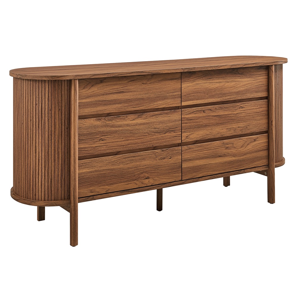 Cadence 6-Drawer Curved Dresser in Walnut by Modway