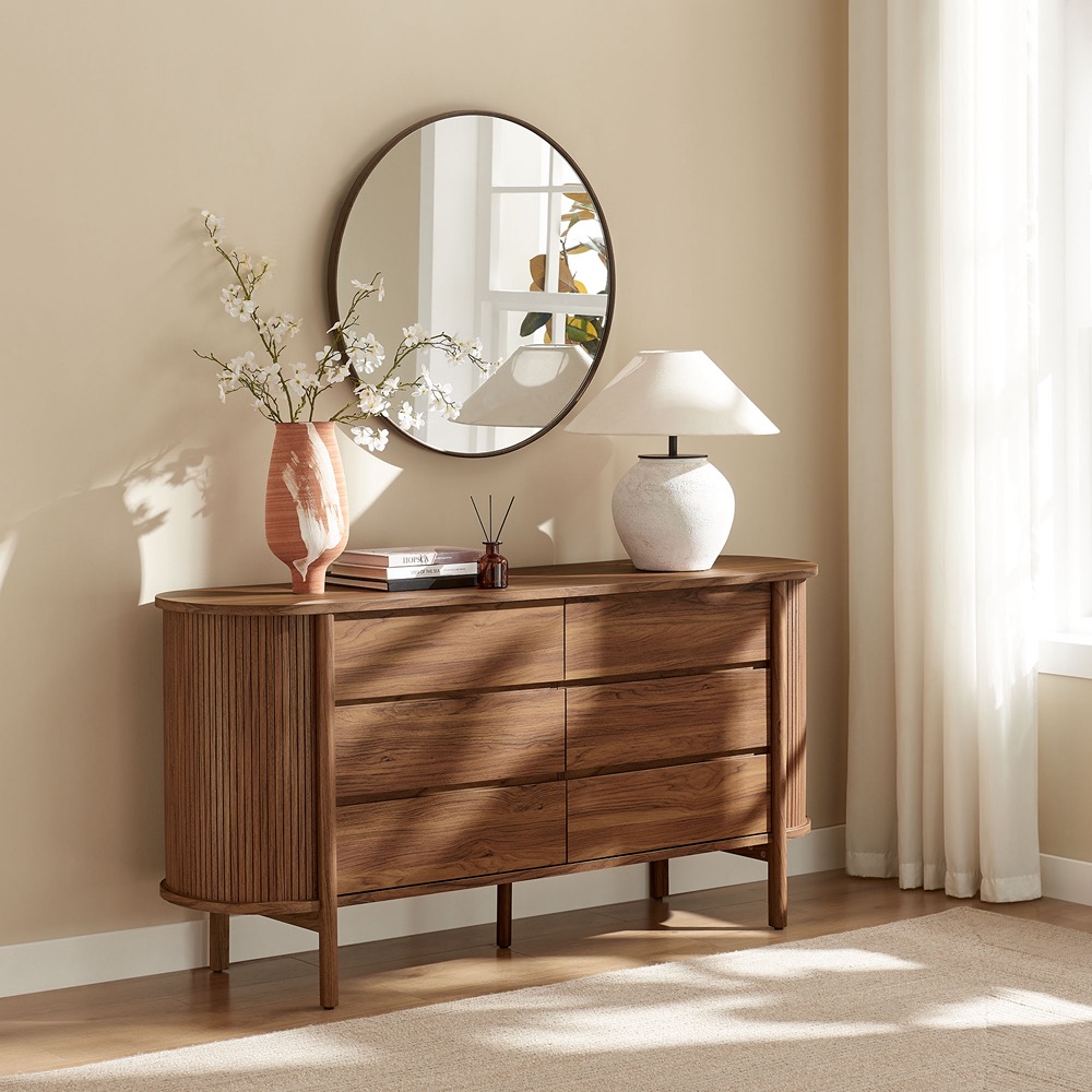 Cadence 6-Drawer Curved Dresser in Walnut by Modway - Image 8