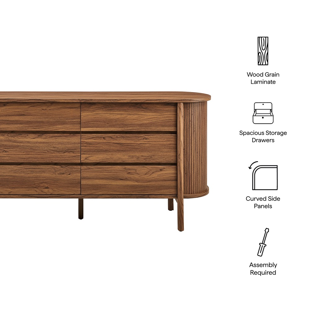 Cadence 6-Drawer Curved Dresser in Walnut by Modway - Image 3