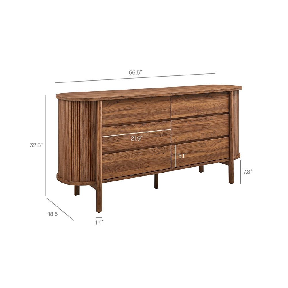 Cadence 6-Drawer Curved Dresser in Walnut by Modway - Image 2