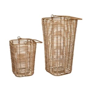 Rattan Cube Natural Set of 2 Lanterns by Pomax