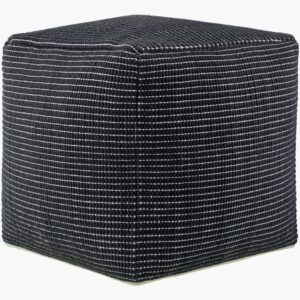 Chunky Grid Charcoal Wool Pouf by Livabliss