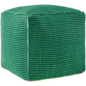 Chunky Grid Emerald Green Wool Pouf by Livabliss