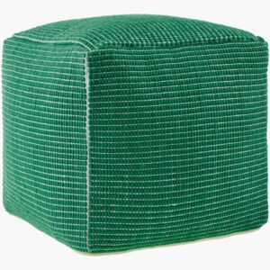 Chunky Grid Emerald Green Wool Pouf by Livabliss