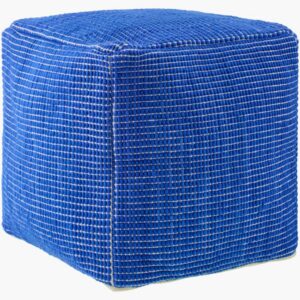 Chunky Grid Azure Wool Pouf by Livabliss